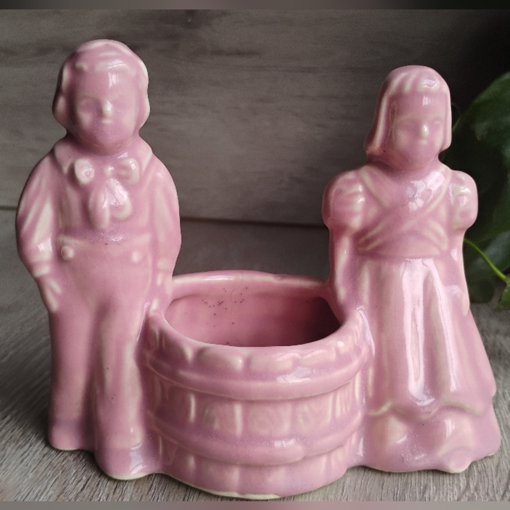 1950's Pottery Ceramic Pink Planter Dutch Children Succulents Cactus